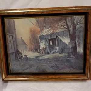 VINTAGE Wood Framed Antique Shop Art Lithograph Signed & Numbered No. 88.3597